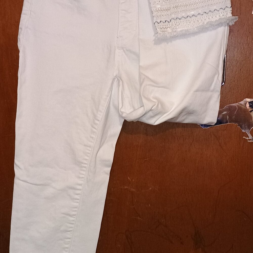 Embellishment white ankle jeans